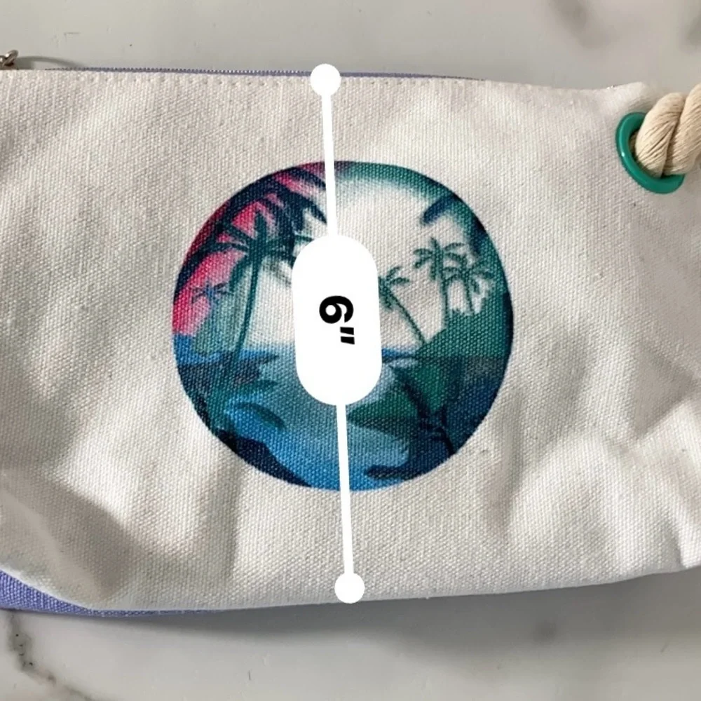 Mugler White Purple Canvas Tropical Print Wristlet Bag NWT